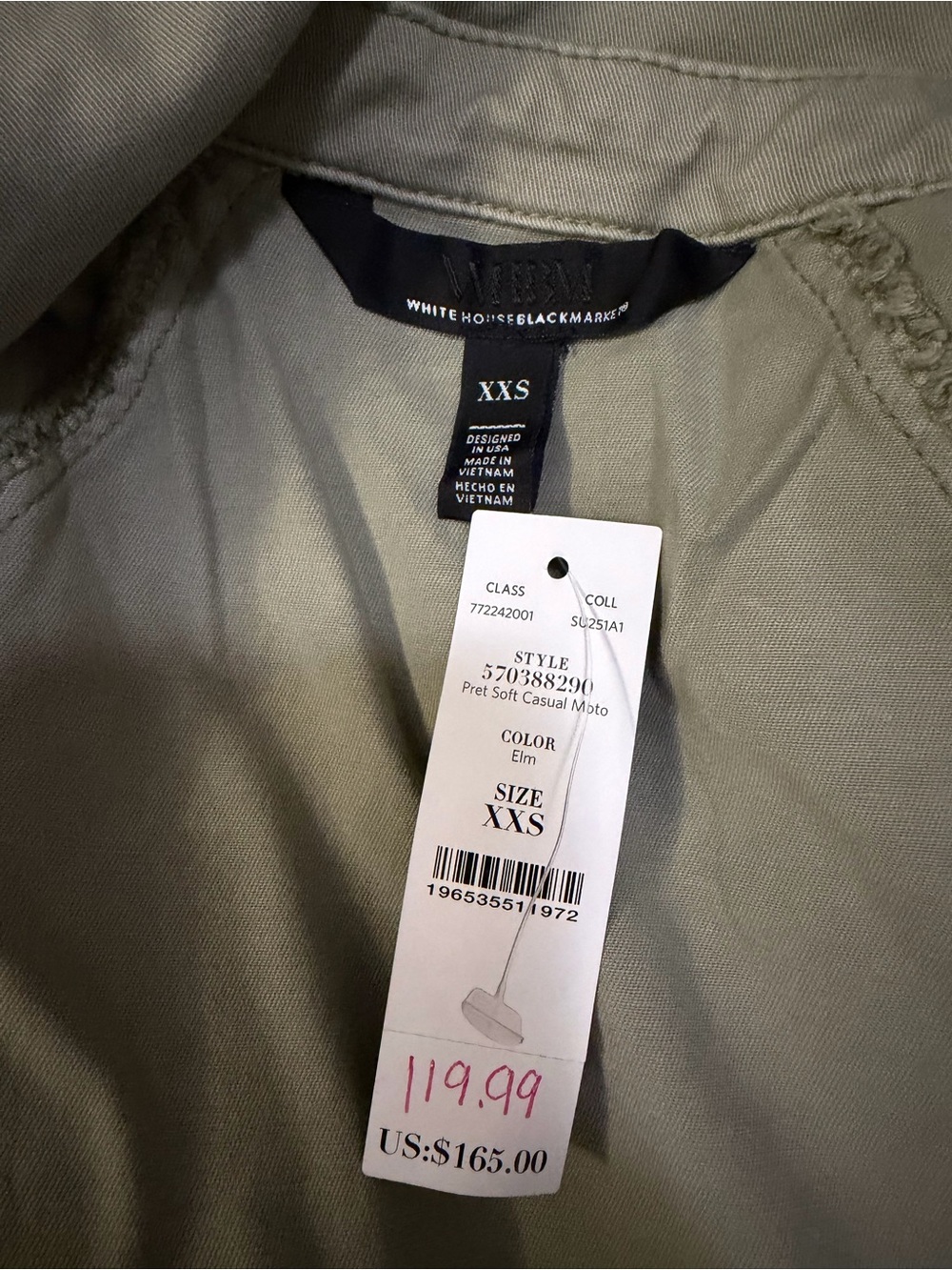 White House Black Market Light Olive Utility Jacket - Picture 3 of 6